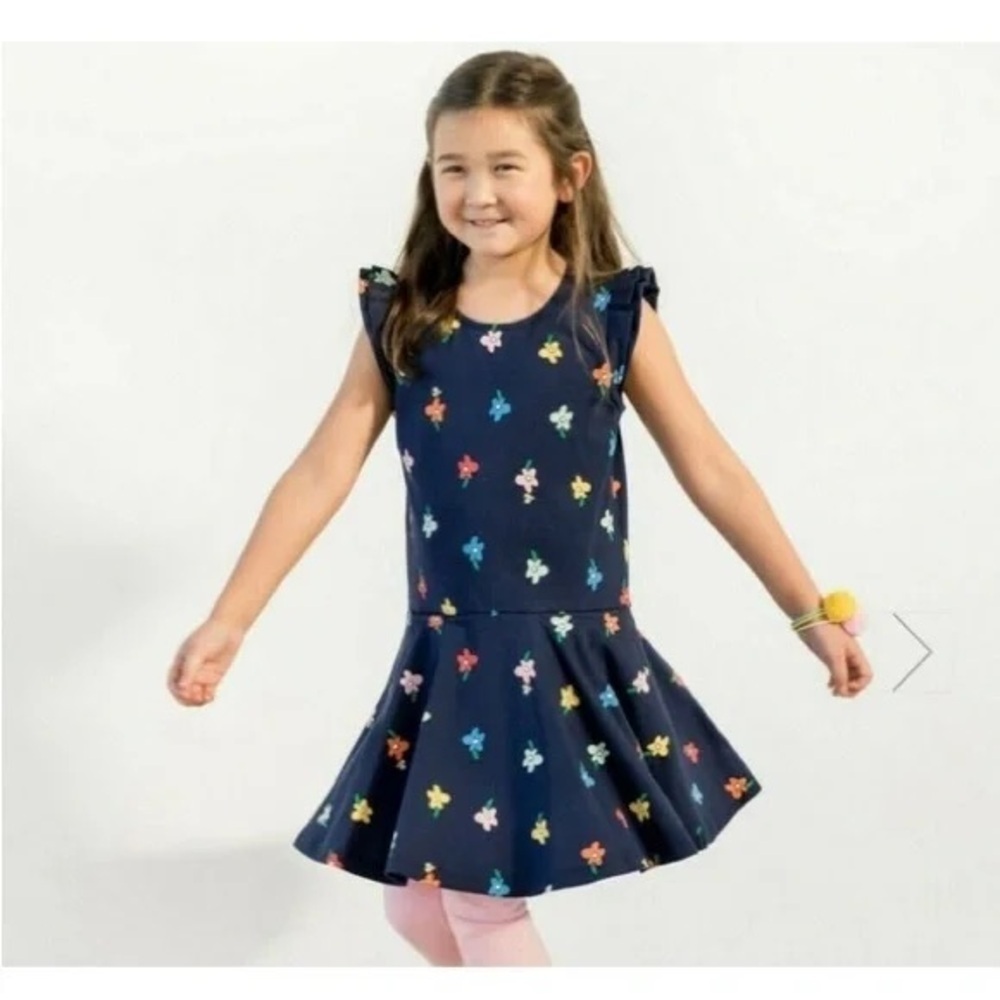 Hanna Andersson Pocket Flutter Sleeve Flower Dress Navy 6/7
